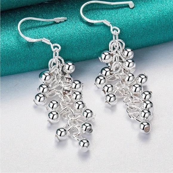925 Sterling Silver Smooth Grape Bead Ball Earrings chandelier New - Picture 8 of 12